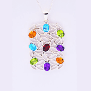 Silver Pendant with Ceylon Stones (CA-PL 35)