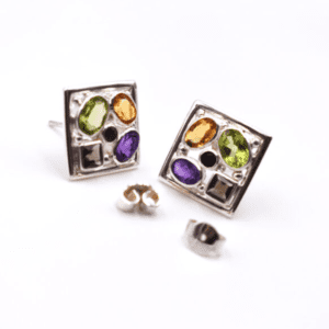 Gem Studded Silver Earring (J-EL 104)