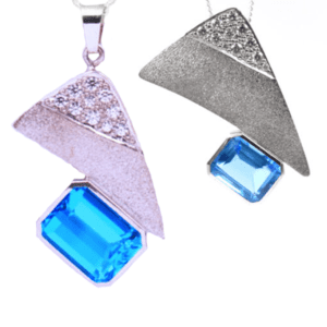Silver Pendant with Blue Topaz & Cubic Zirconia (P-PL 177)