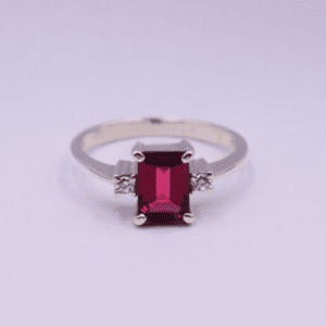 Silver Ring with Garnet & Cubic Zerconia (P-RL 242)
