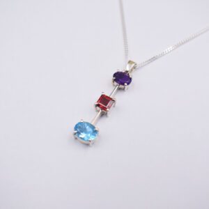Silver Pendant with Amethysts,Garnet and BlueTopaz (P-PF 349)