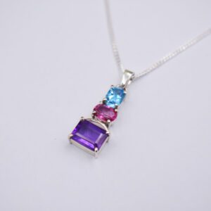 Silver Pendant with Amethysts,Pink Topaz and BlueTopaz (P-PF 351)