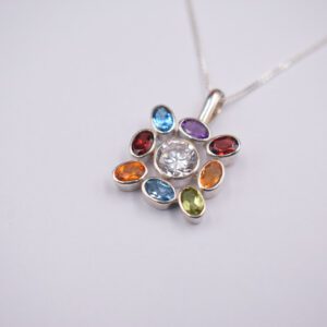 Silver Pendant with Garnet,Blue Topaz,Citrine,Amethysts,Peridot and Cubic Zirconia (J-PF 246)