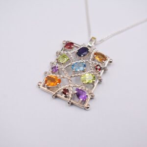 Silver Pendant with Garnet,Blue Topaz,Citrine,Amethysts,Peridot and Spinel (P-PL 345)