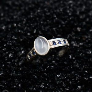 Sterling Silver Ring with Blue Sapphire and Moonstone (DE-RL 03)