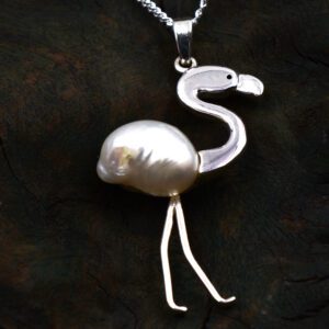 Silver Flamingo Pendant with Pearl (PF 330)
